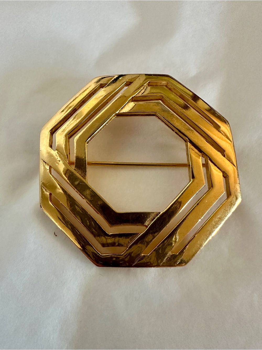 VTG Crown Trifari Gold-Tone Geometric Open Basket Weave Brooch
